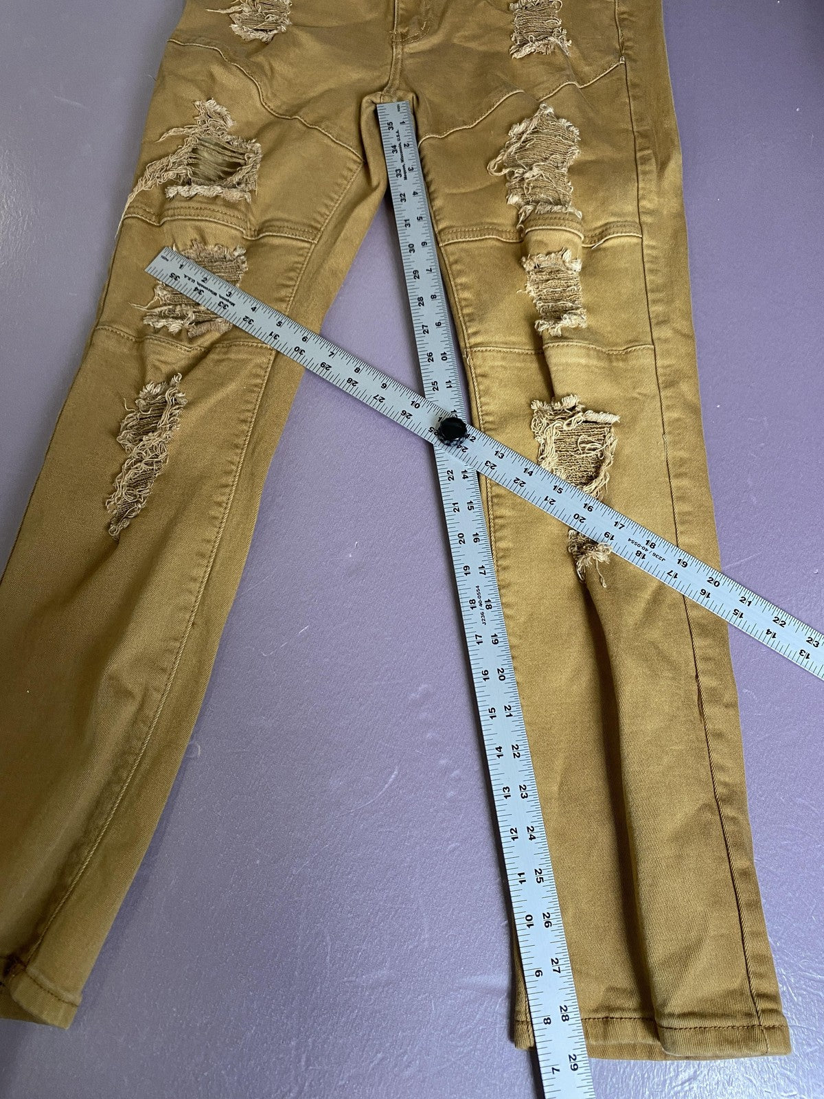 Argonaut Jeans Mens 34x32 Gold Distressed Skinny Slim Stretch Denim Pants