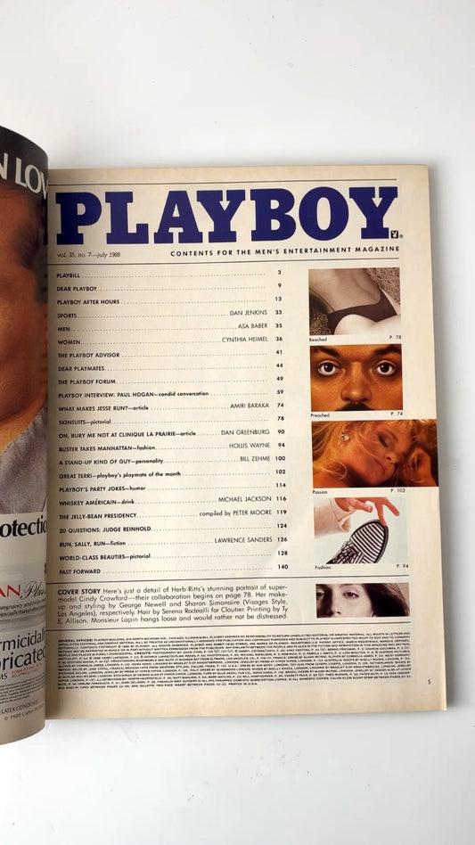 Playboy July 1988 Cindy Crawford Cover Herb Ritts Photography
