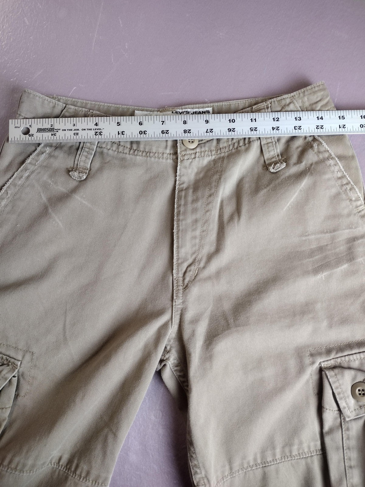 Levi's Cargo Shorts Boys 14 Beige Twill Flat Front Flap Pockets Cotton Casual