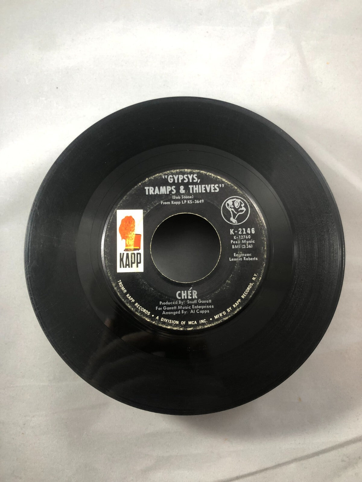 Cher He’ll Never Know Gypsys Tramps and Thieves 45 Record Kapp G+