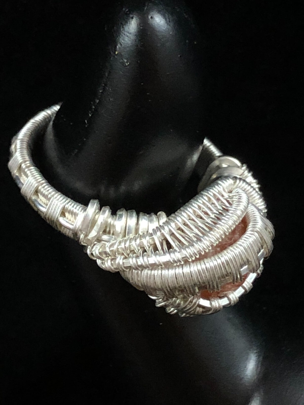 Sunstone Gemstone Ring in .999 Fine Silver Polished Wire Wrap size 7.5
