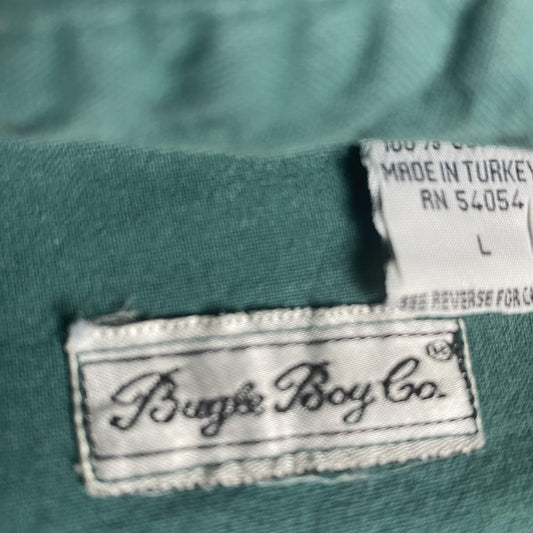 Vintage Bugle Boy Co Shirt Mens Large Green Button Down Short Sleeve Casual 90s