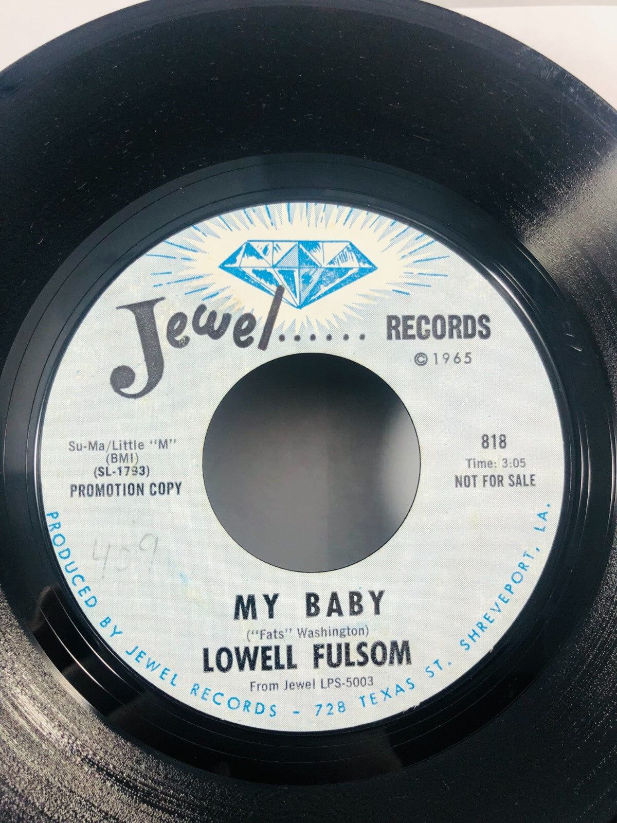 Rare PROMO Blues 1960s LOWELL FULSOM: my baby / bluesway JEWEL 7" Single 45 RPM