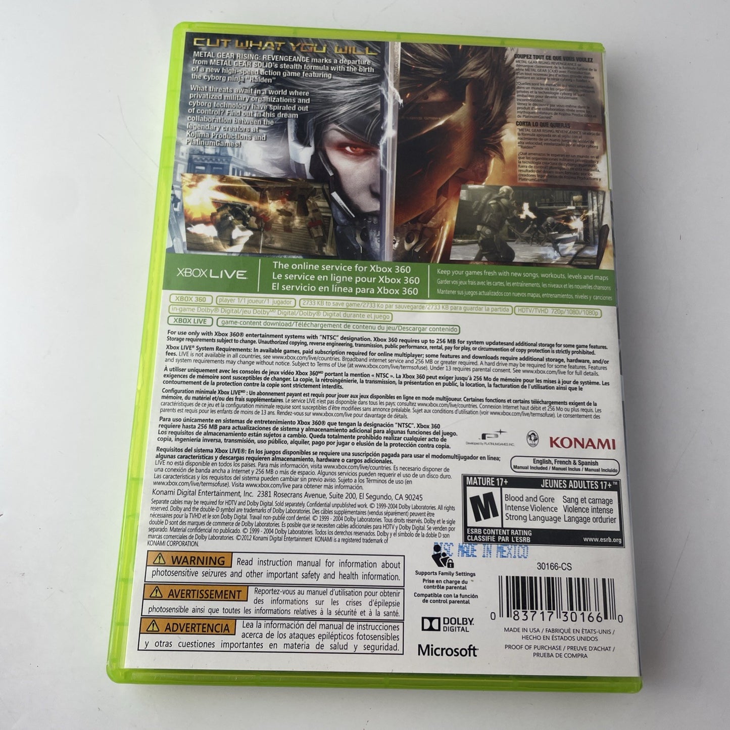 Metal Gear Rising: Revengeance (Microsoft Xbox 360) w/Manual Walmart Variant CD