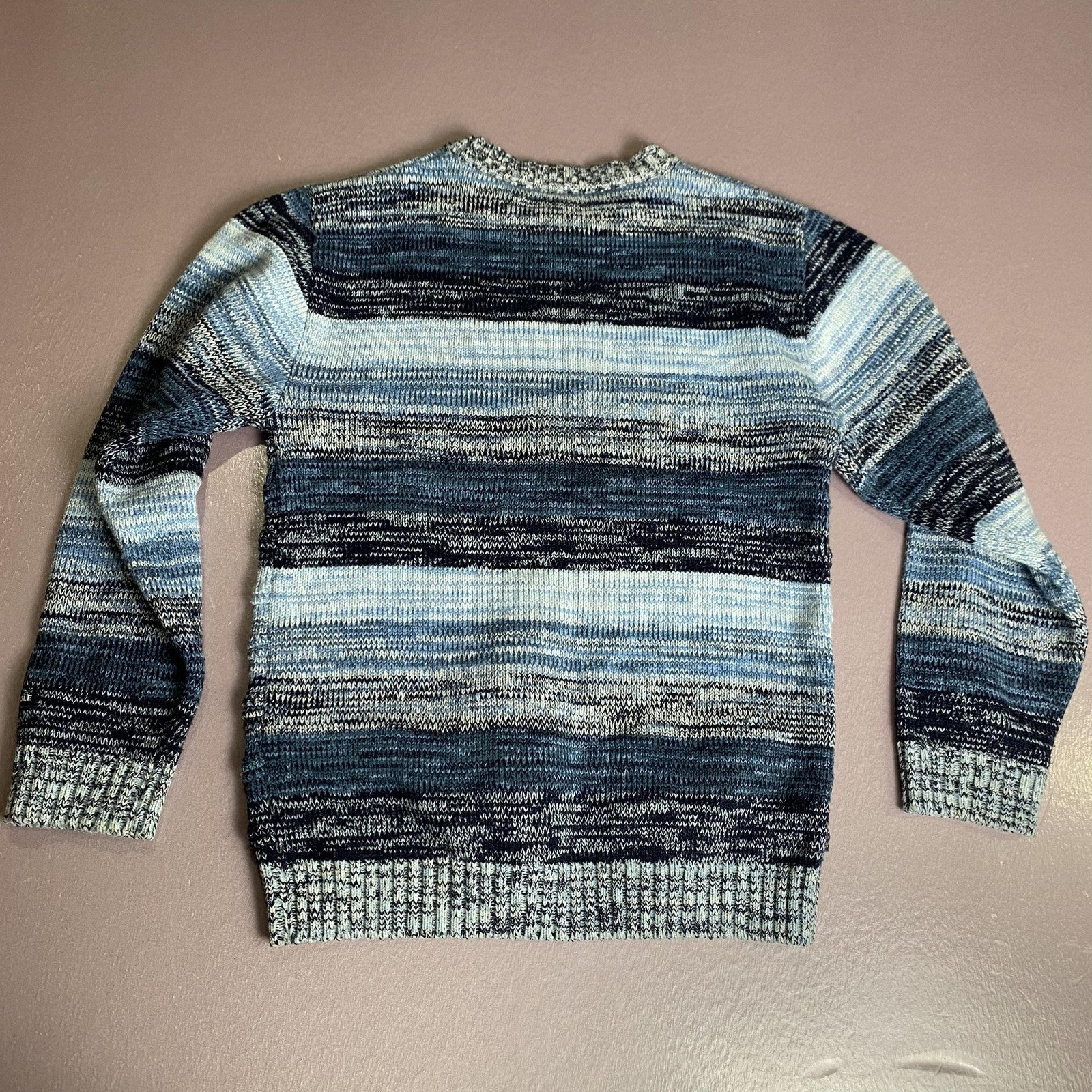 Southpole Sweater Mens Small Blue Gray Striped Knit Pullover Crewneck Korea