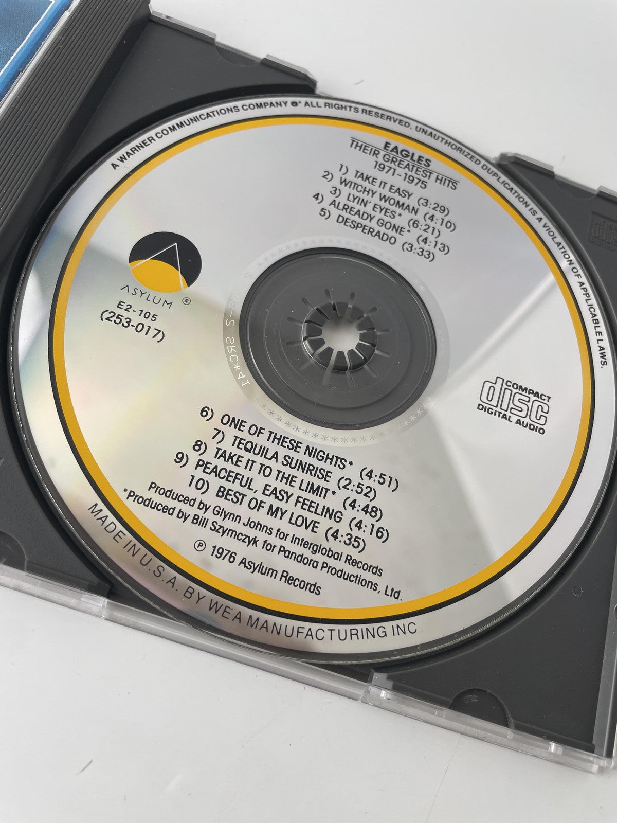 Vintage Eagles CD Their Greatest Hits 1971-1975 Asylum Rock 1976 Made USA E-105