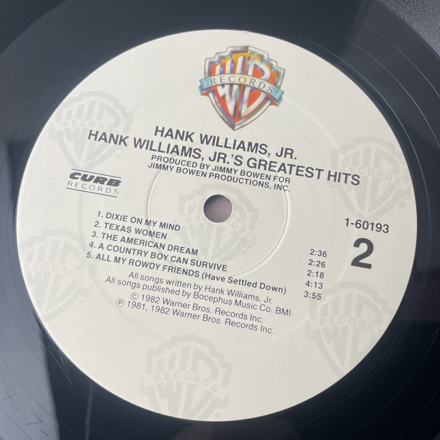 Hank Williams Jrs Greatest Hits VG+ Stereo Lp Curb/Warner Brothers 1982