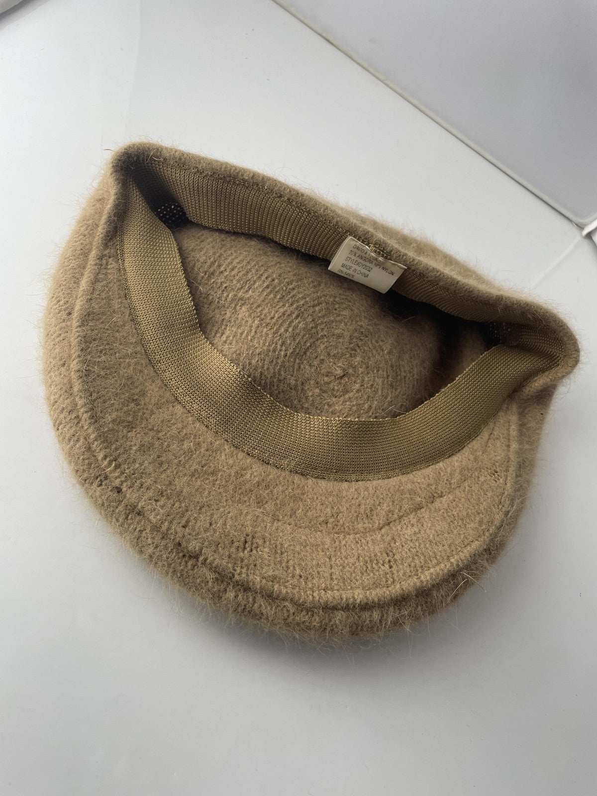Kangol Hat Beret Fitted Tan Angora Blend Fuzzy David Young Womens Kangaroo Logo
