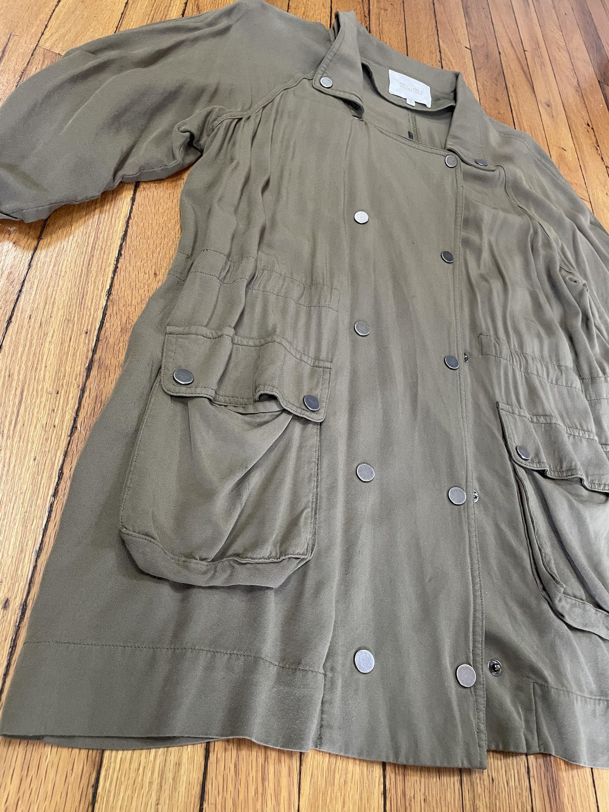Miss Me Jacket Womens Medium Olive Embroidered Utility Anorak Snap Front Aztec