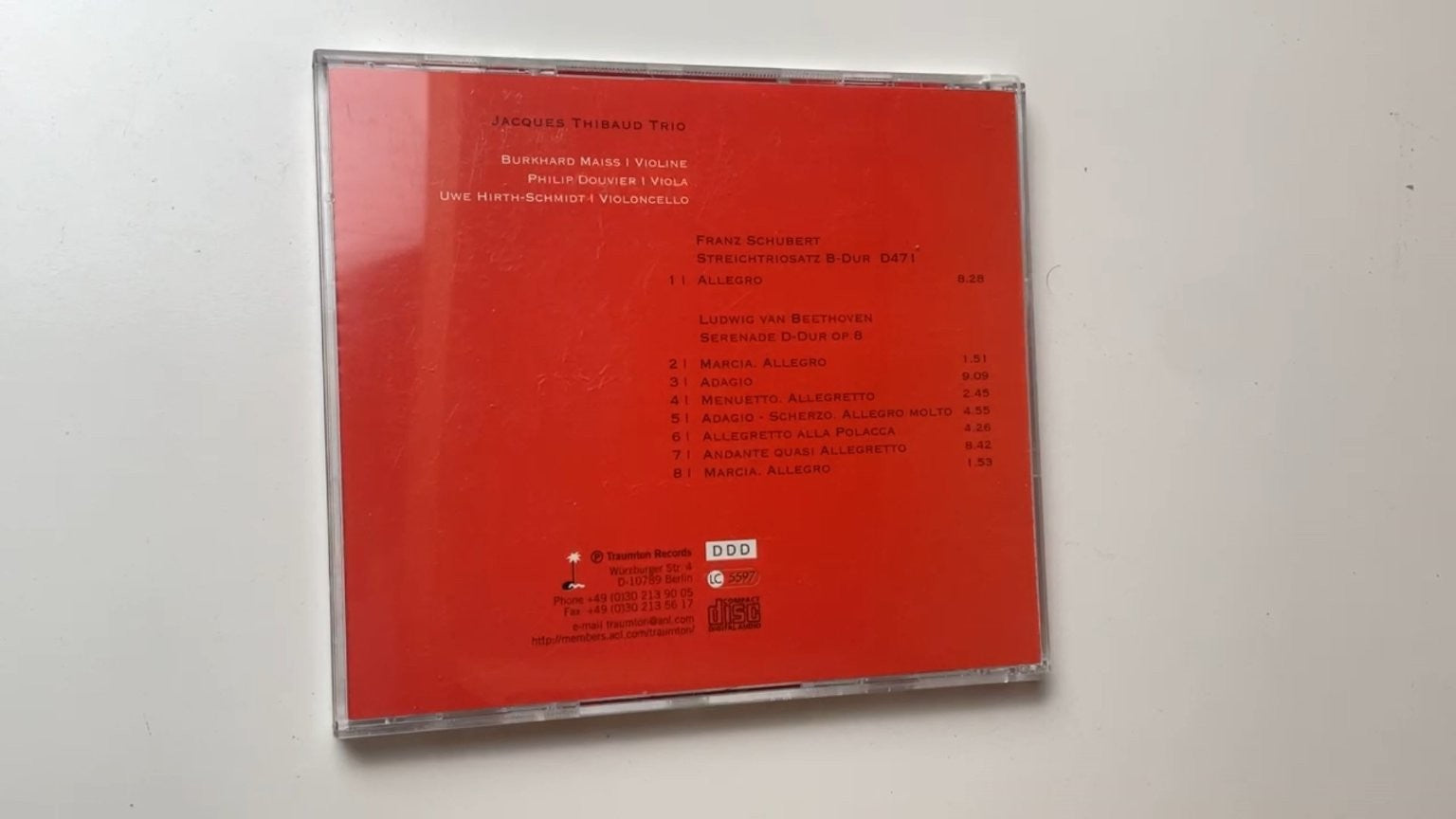 Jacques Thibaud Trio Schubert Beethoven CD 1996 Classical Traumton