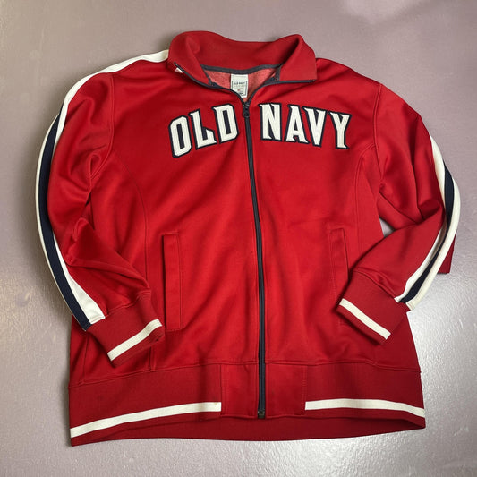 Old Navy Jacket Mens Extra Large Red Full Zip Track Varsity Striped Spell Out