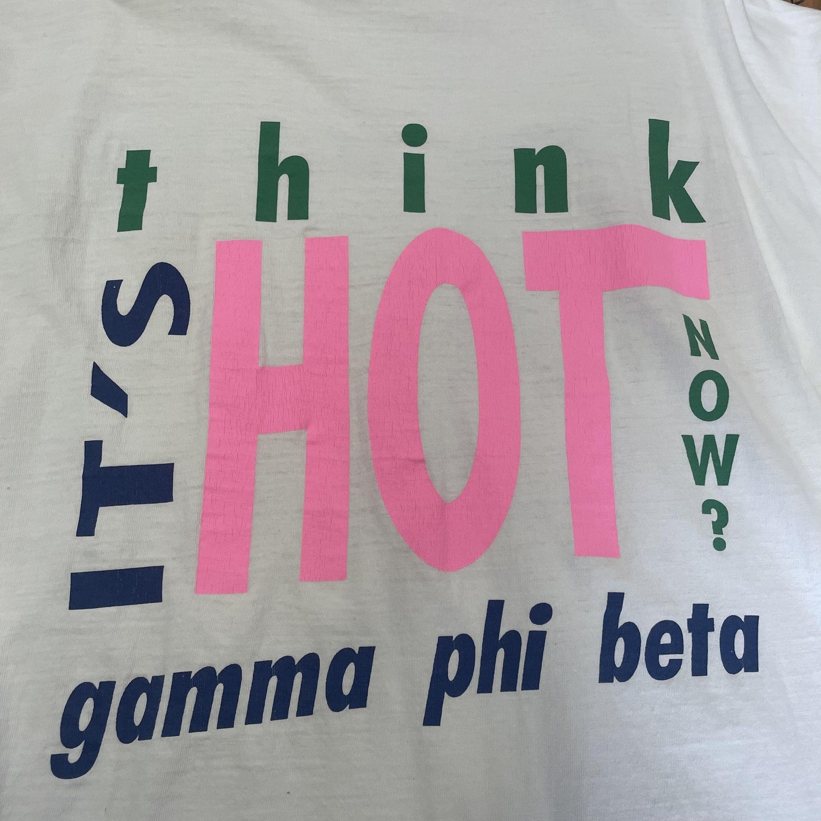 Vintage Gamma Phi Beta Shirt Mens XL White 1995 Fraternity Greek Think Hot 90s
