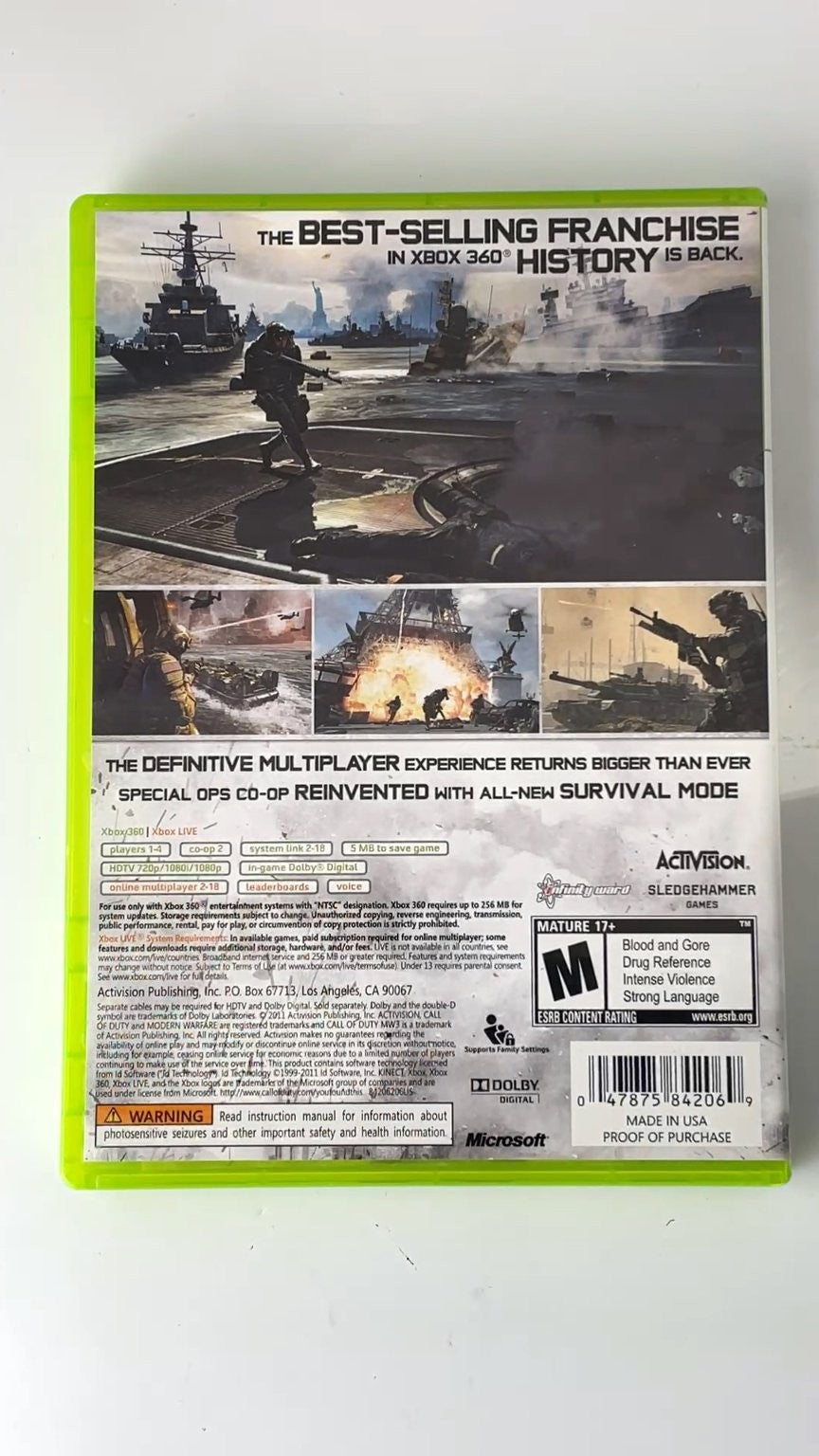 Call of Duty MW3 Modern Warfare 3 Xbox 360 Video Game Multiplayer CIB