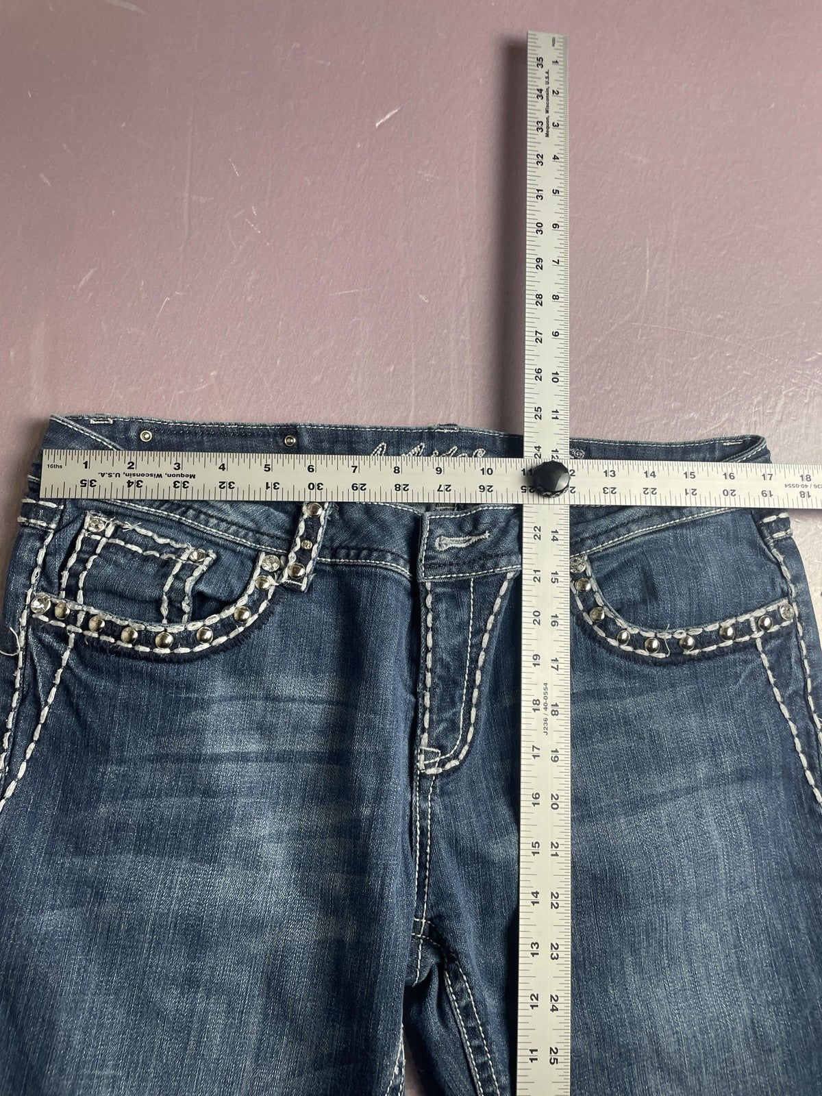 L.A. Idol USA Capri Jeans Juniors 15 Blue Medium Wash Rhinestone Studded Denim