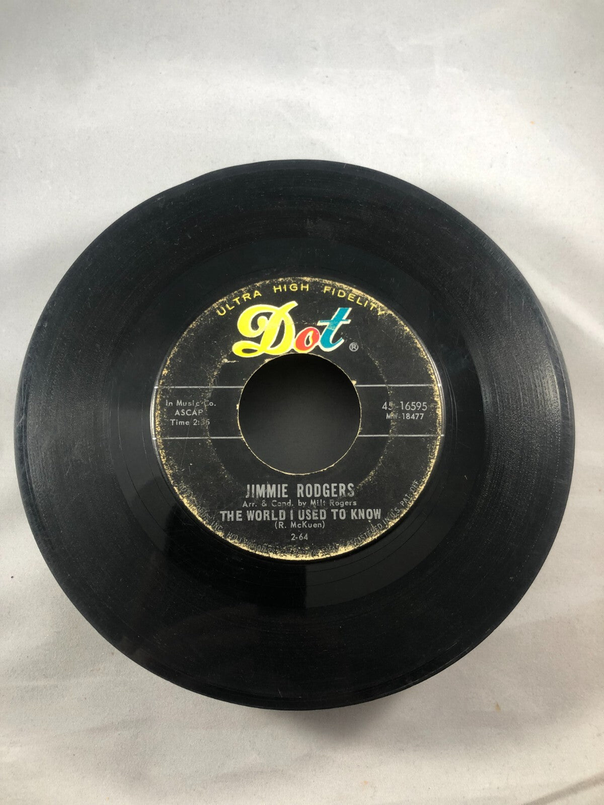JIMMIE RODGERS...THE WORLD I USED TO KNOW / I FORGOT...45 RPM 7" VINYL RECORD G