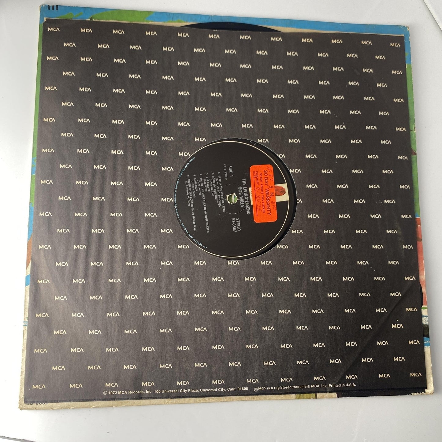 Vintage Bob Wills The Living Legend 12" Black Vinyl LP 1972 Kapp Western Swing