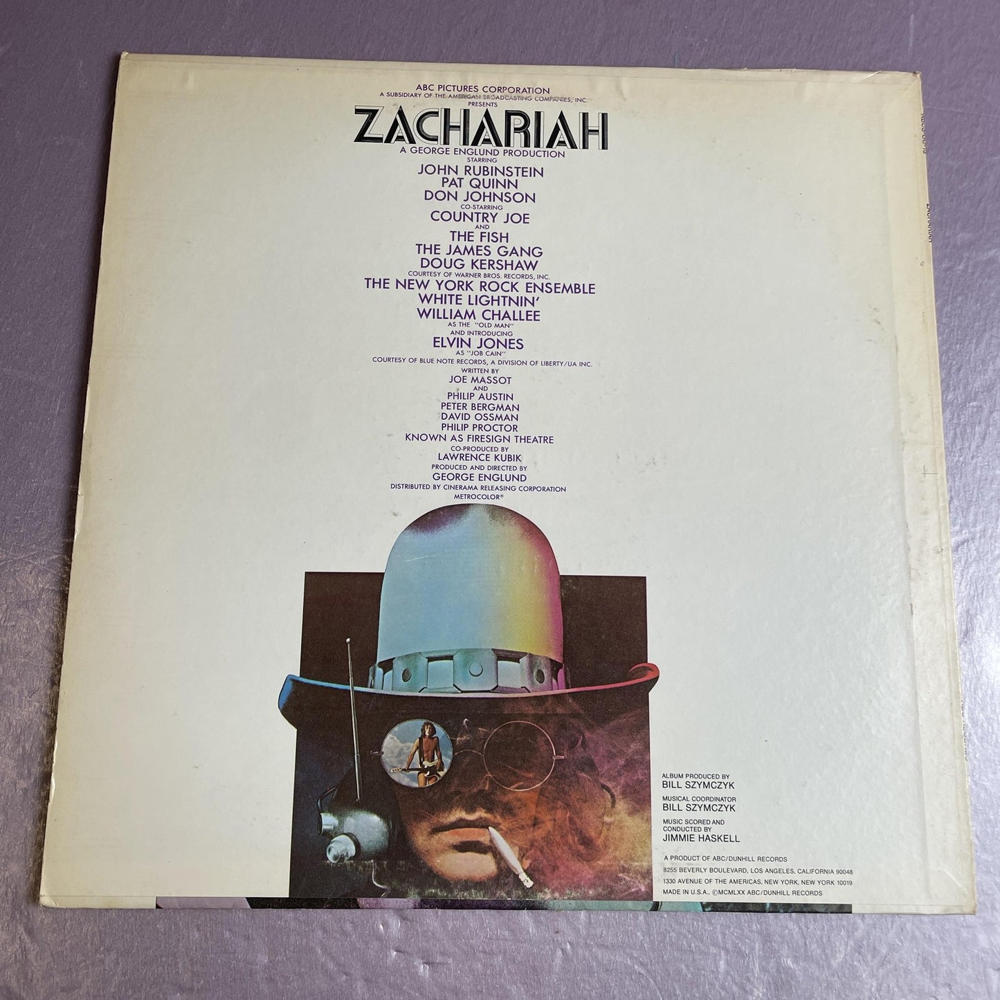 Vintage Zachariah Original Motion Picture Soundtrack 12" Black Vinyl LP 1971 ABC