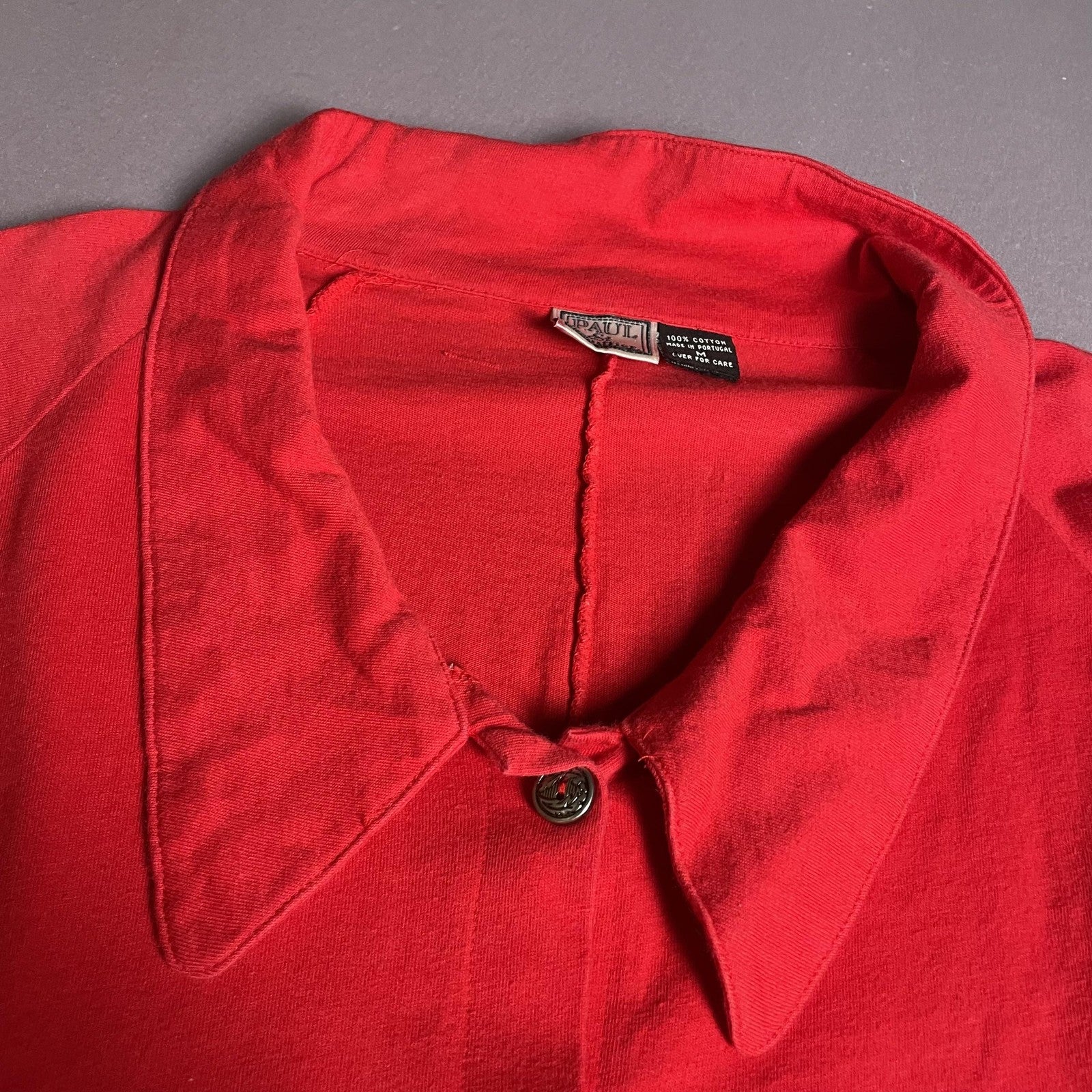 Paul Et Duffier Shirt Womens Medium Red Button Front 3/4 Sleeve Cotton Top Boxy