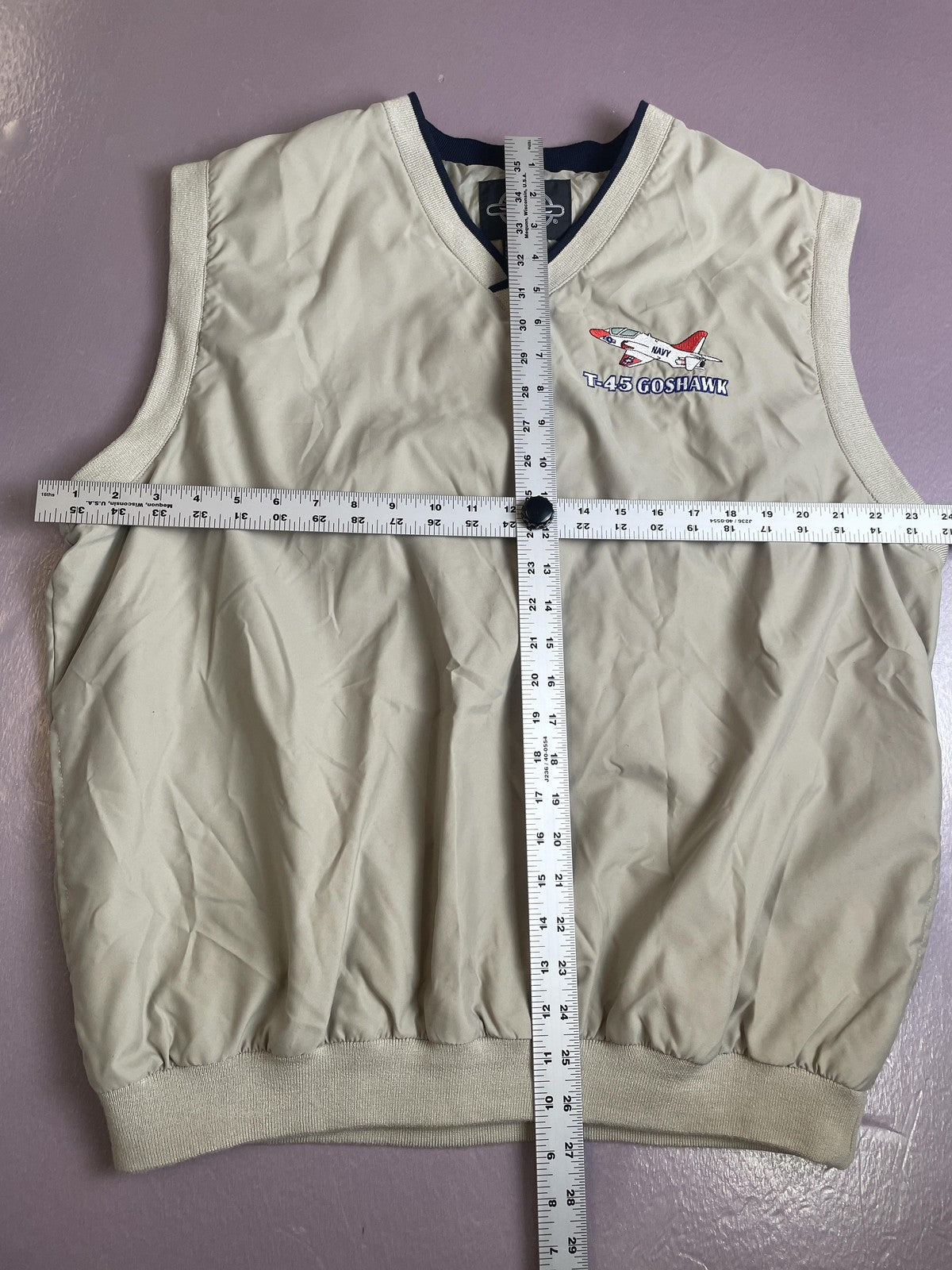 Charles River Windbreaker Vest Mens Large Khaki T-45 Goshawk Navy Embroidered