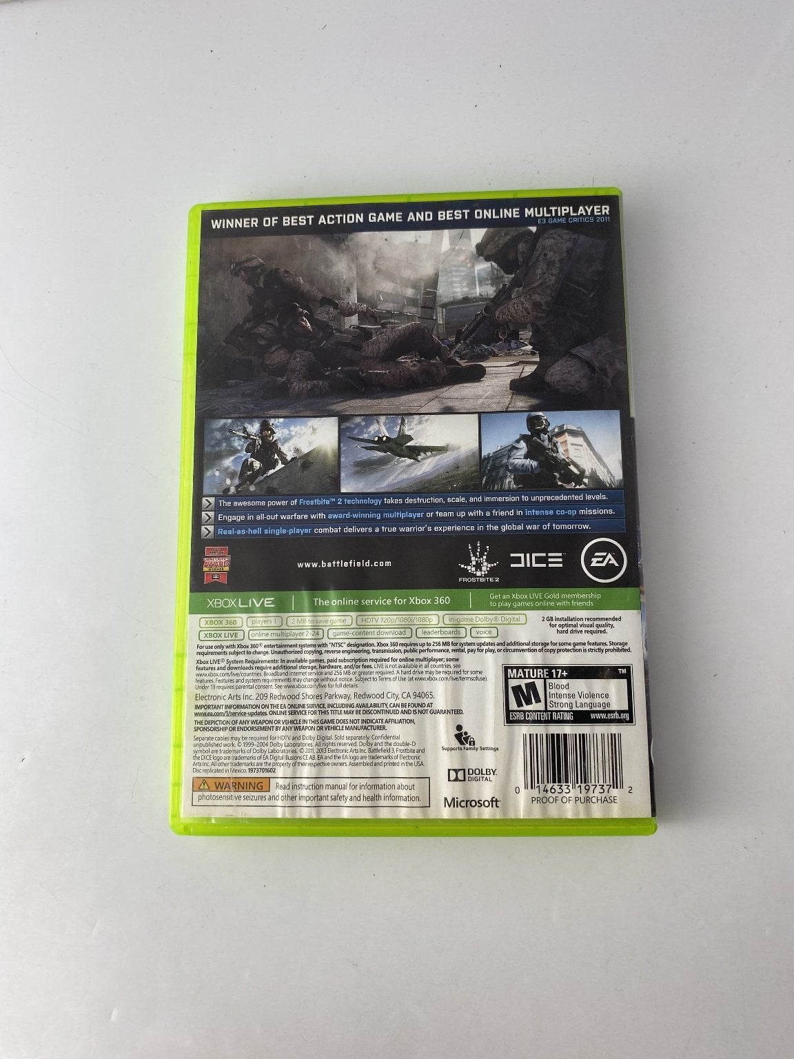 Battlefield 3 Platinum Hits Xbox 360 Video Game Multiplayer Co-op FPS