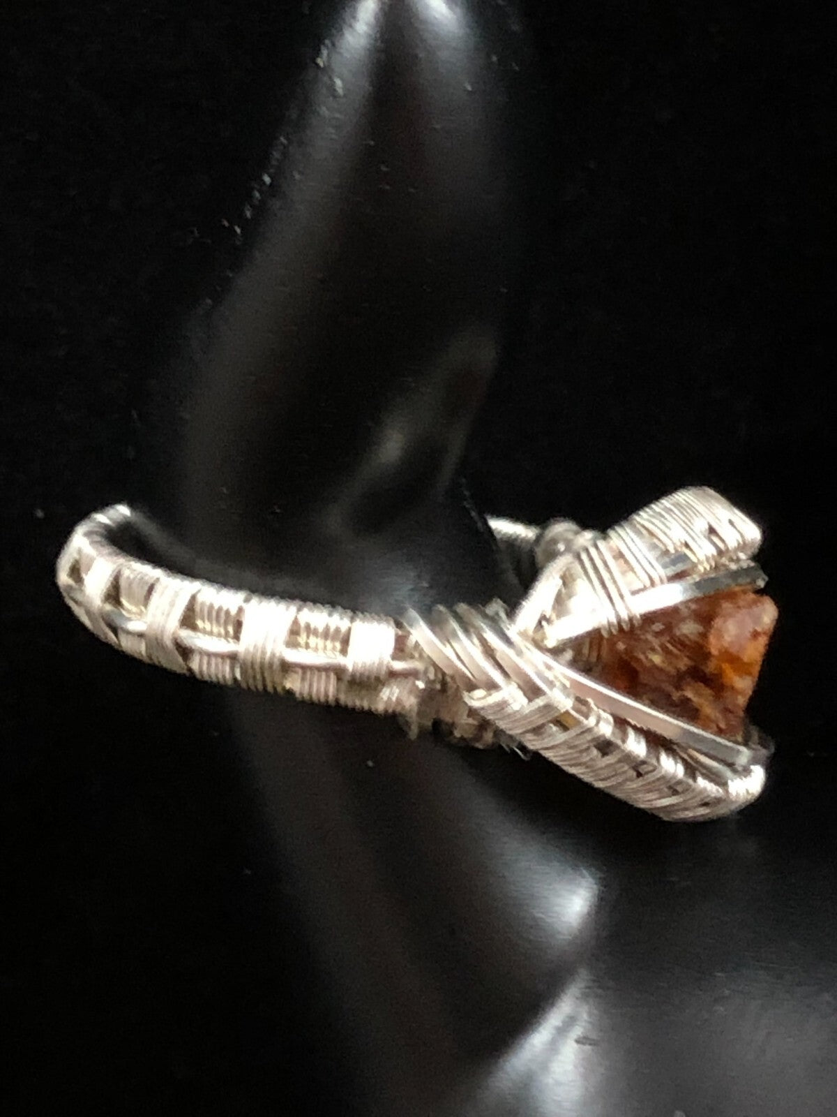 Orange Kyanite Ring in .999 Fine Silver Polished Wire Wrap size 9