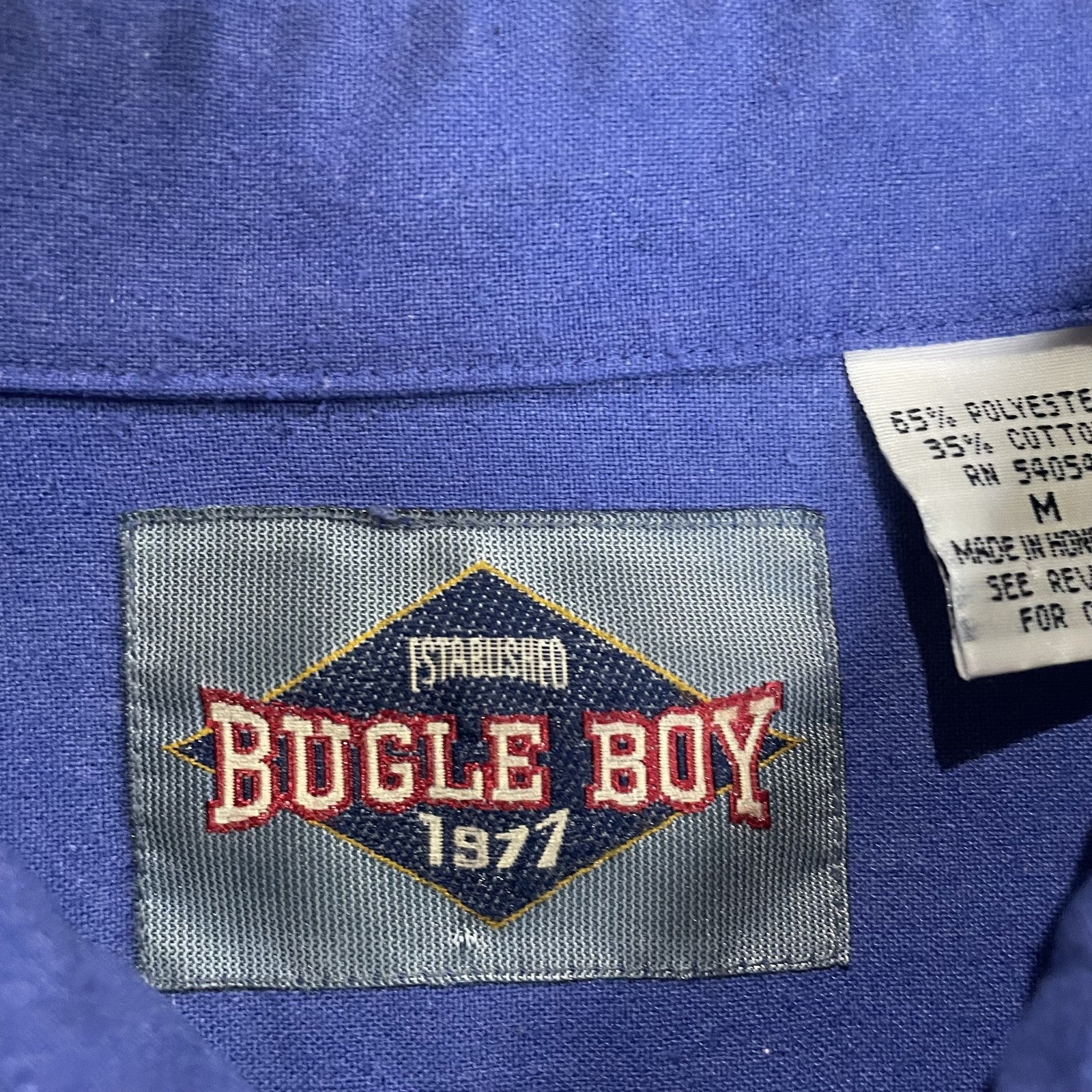 Vintage Bugle Boy Shirt Mens Medium Blue Short Sleeve Button Up Classic 90s