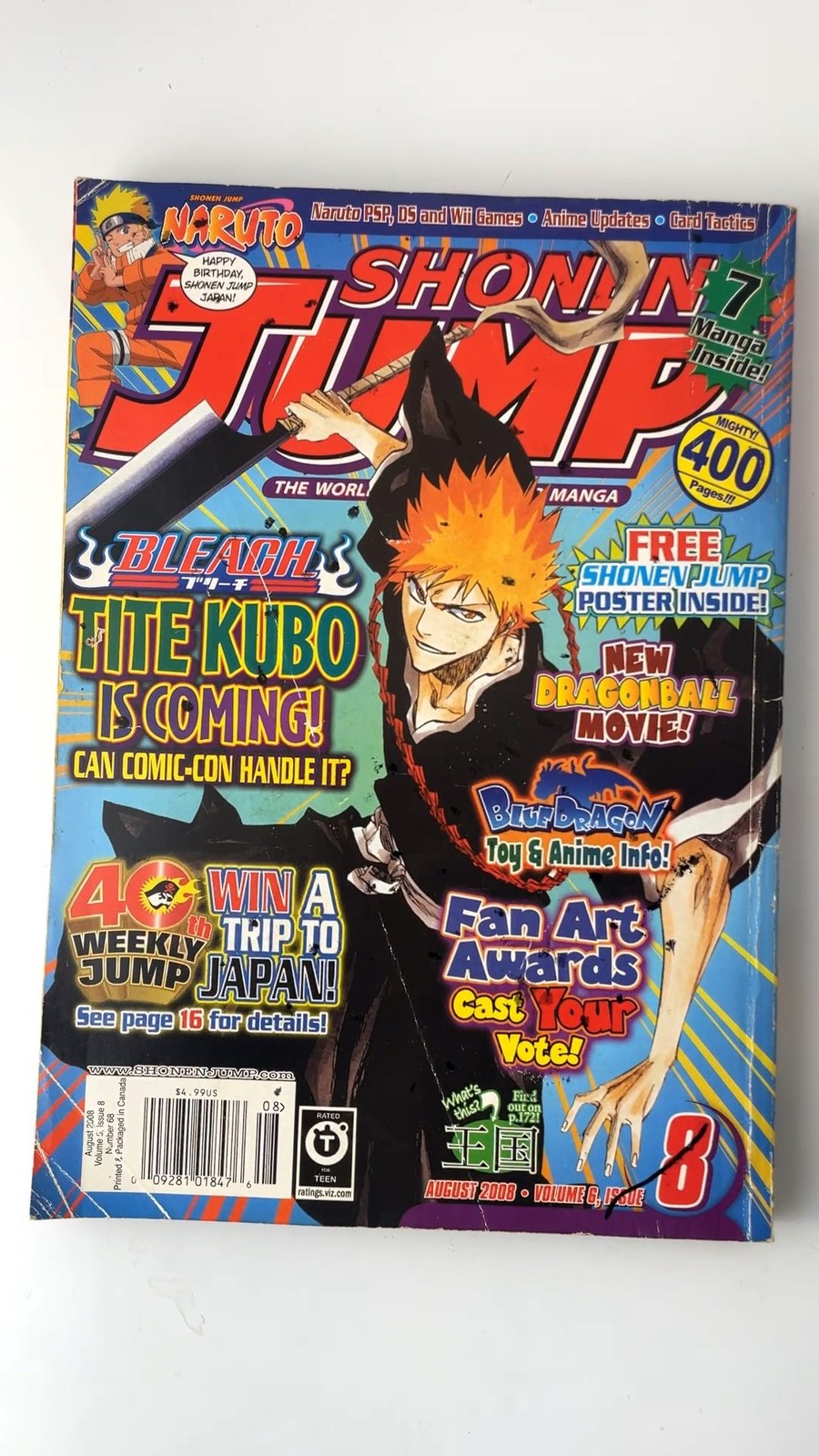Shonen Jump Volume 6 Issue 8 August 2008 Illustrated Manga Magazine NO CARD