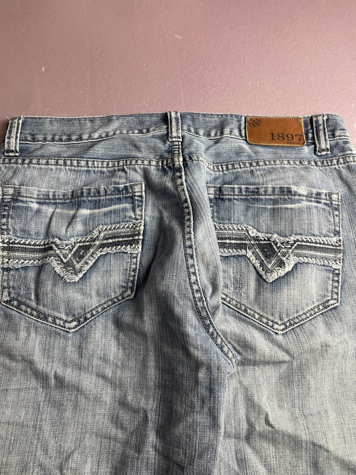 1897 Denim Jeans Mens 34x34 Blue Bootcut Light Wash Denim Pants Casual