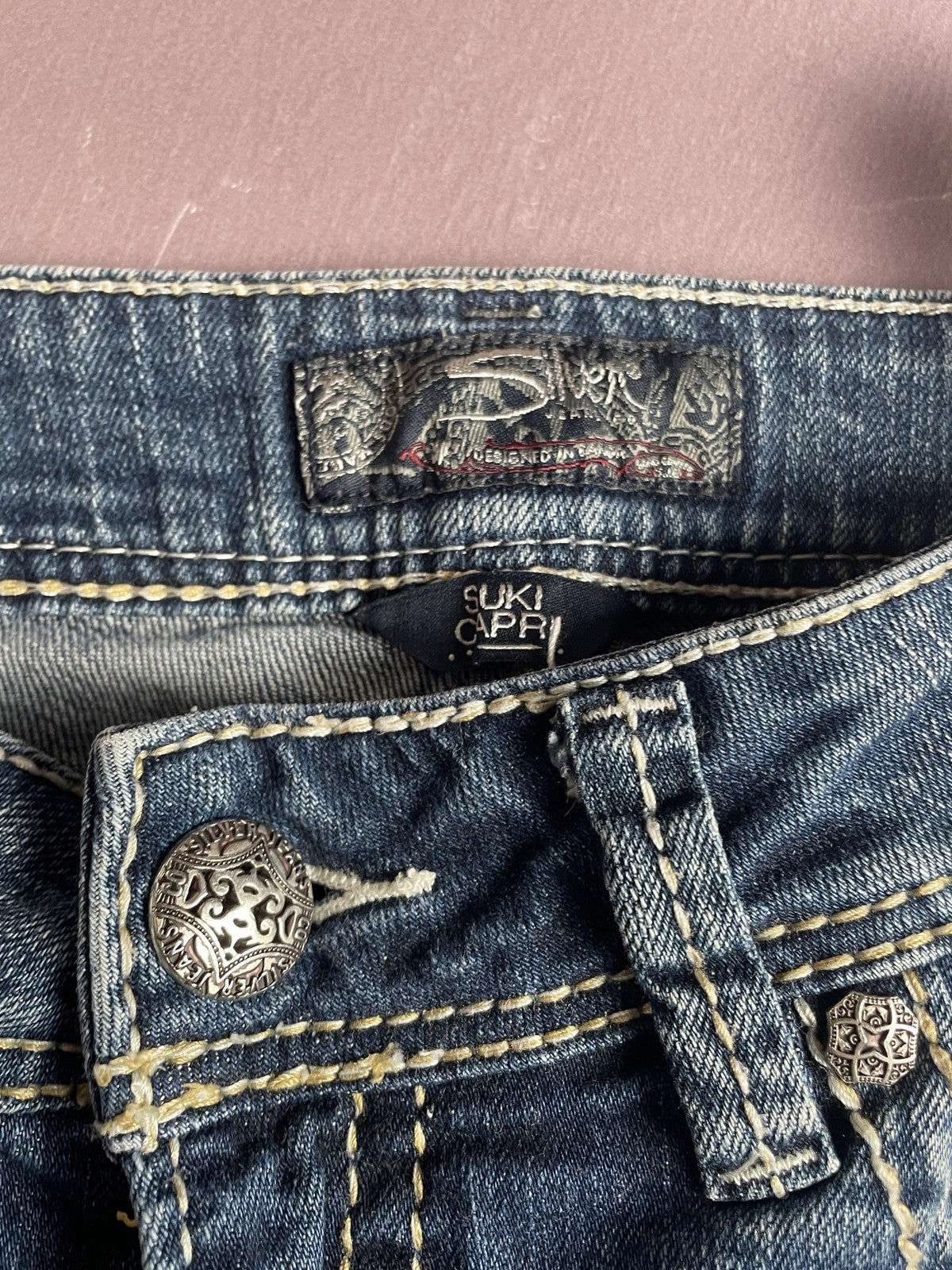 Silver Jeans Co Capri Jeans Womens 29 Blue Suki Mid Rise Embroidered Denim