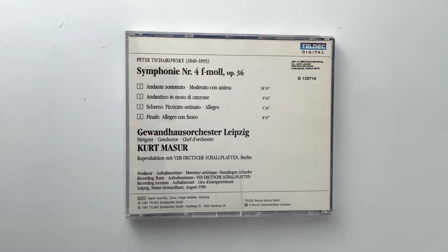 Tschaikowsky Symphony No.4 CD 1987 Kurt Masur Gewandhausorchester Teldec
