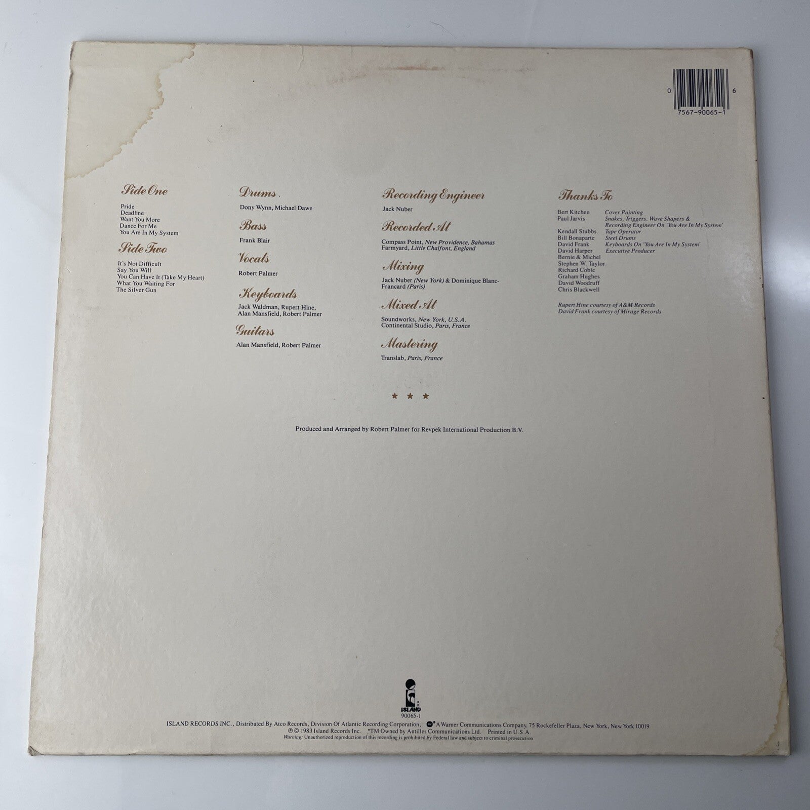 Robert Palmer 1983 Pride ORIGINAL Island Records Vinyl