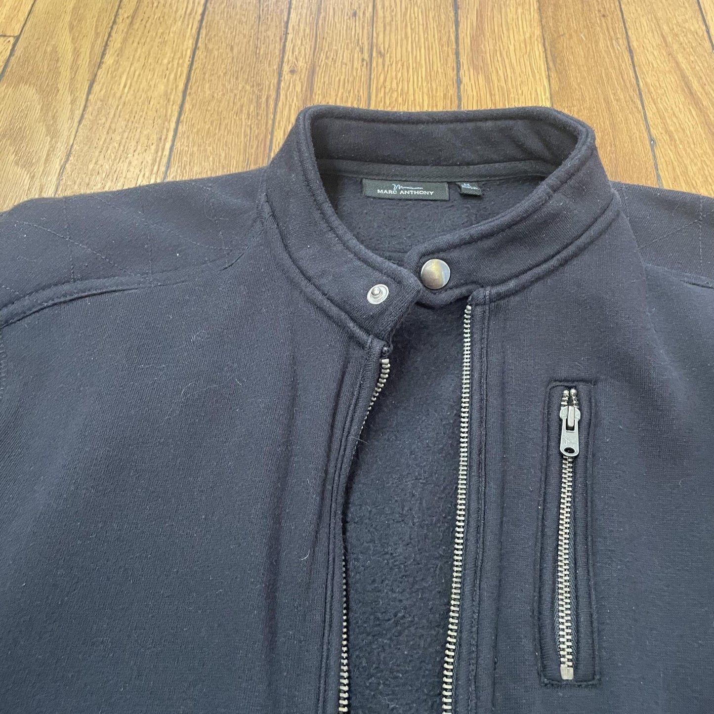 Marc Anthony Jacket Mens Medium Black Full Zip Moto Biker Fleece Lined Casual