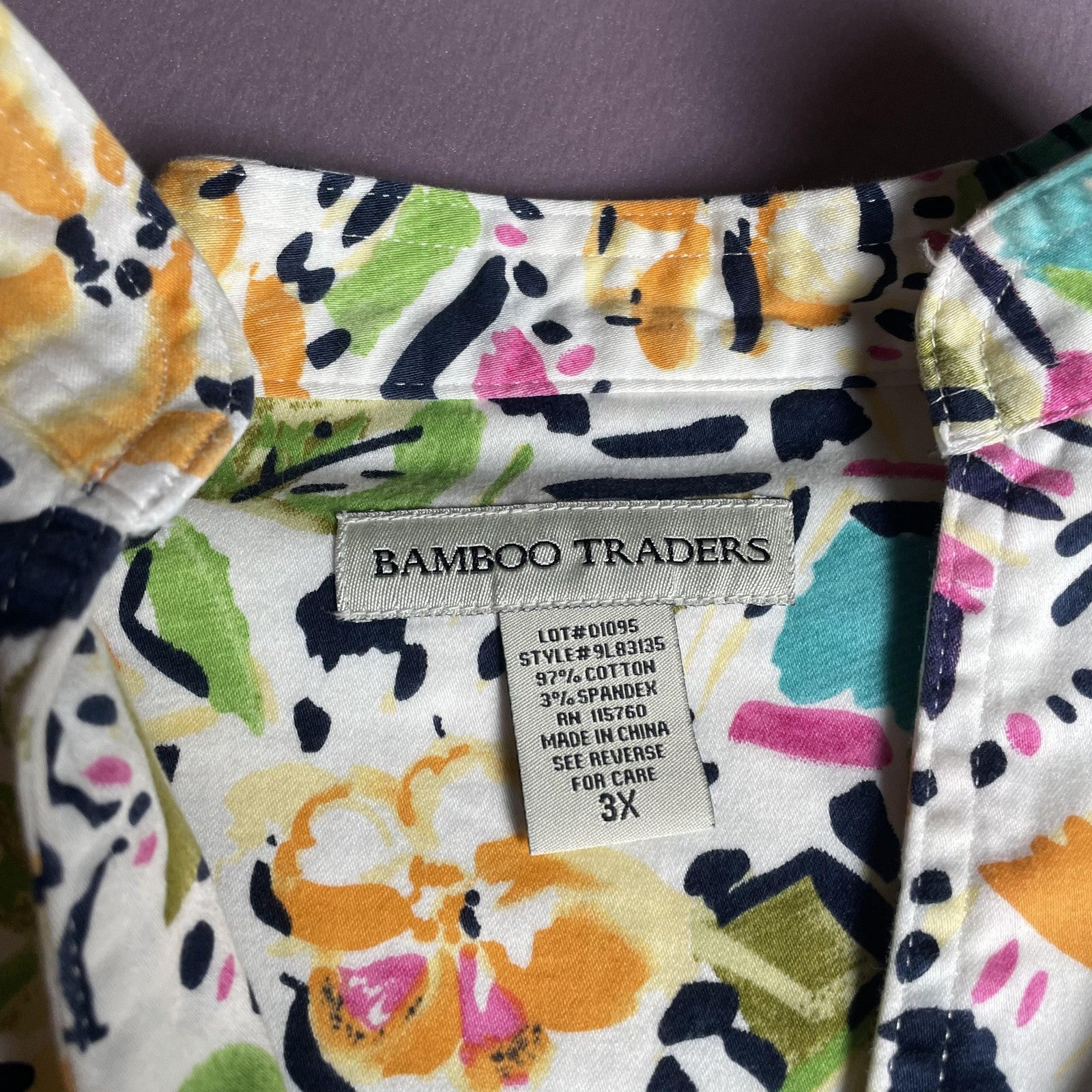Bamboo Traders Shirt Womens 3X Multicolor Floral Abstract Snap Front Cotton