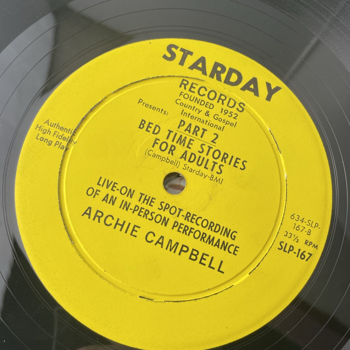 Archie Campbell LP ~ Bedtime Stories For Adults~ Starday SLP 167 Vinyl