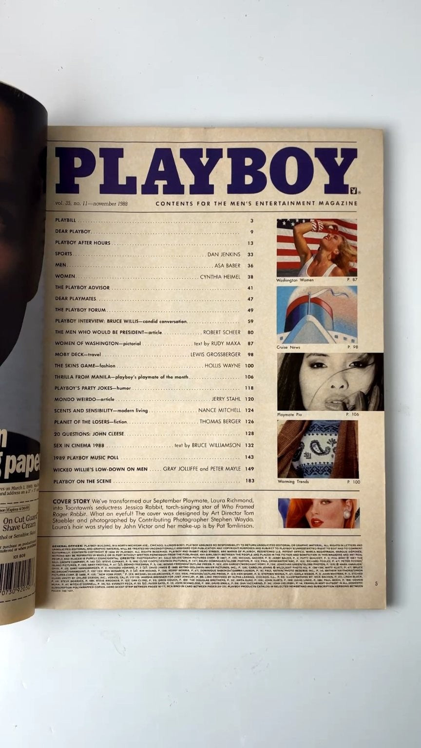 Playboy November 1988 Bruce Willis Interview JESSICA RABBIT VERY GOOD