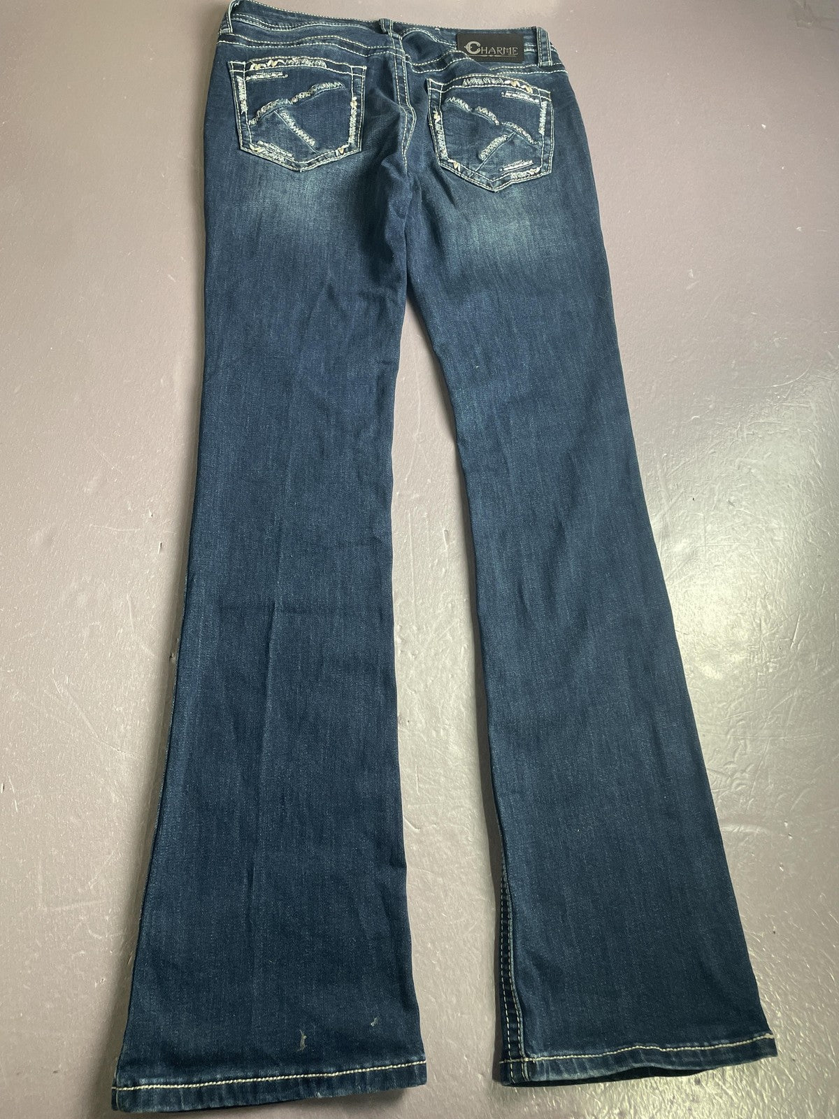 Charme Jeans Womens 27 Blue Bootcut Embroidered Distressed Medium Wash Denim