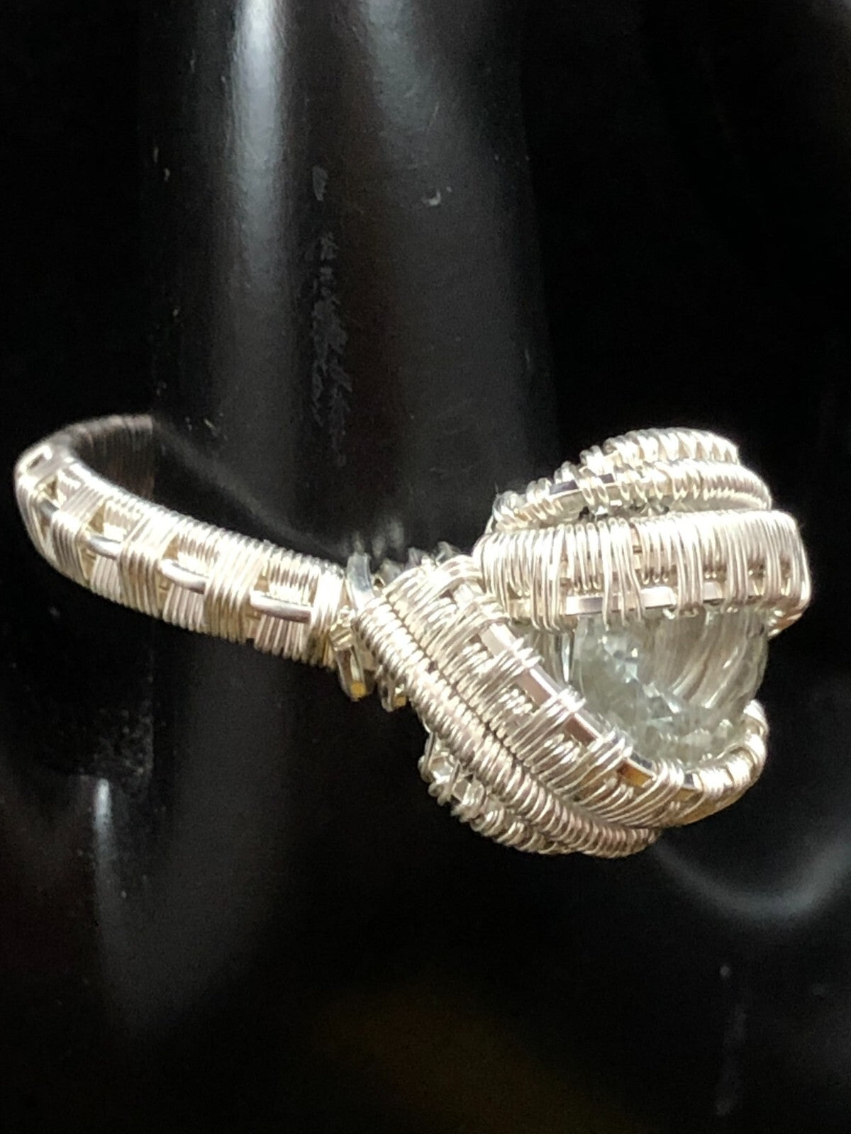 Faceted Quartz Handmade Ring in .999 Fine Silver Polished Wire Wrap size 9.5