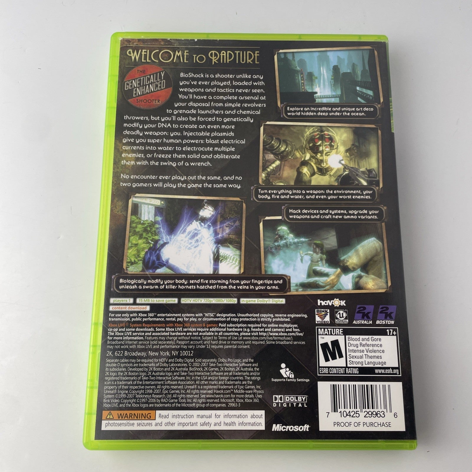 BioShock (Microsoft Xbox 360, 2007) W/Manual & Slipcover VG+