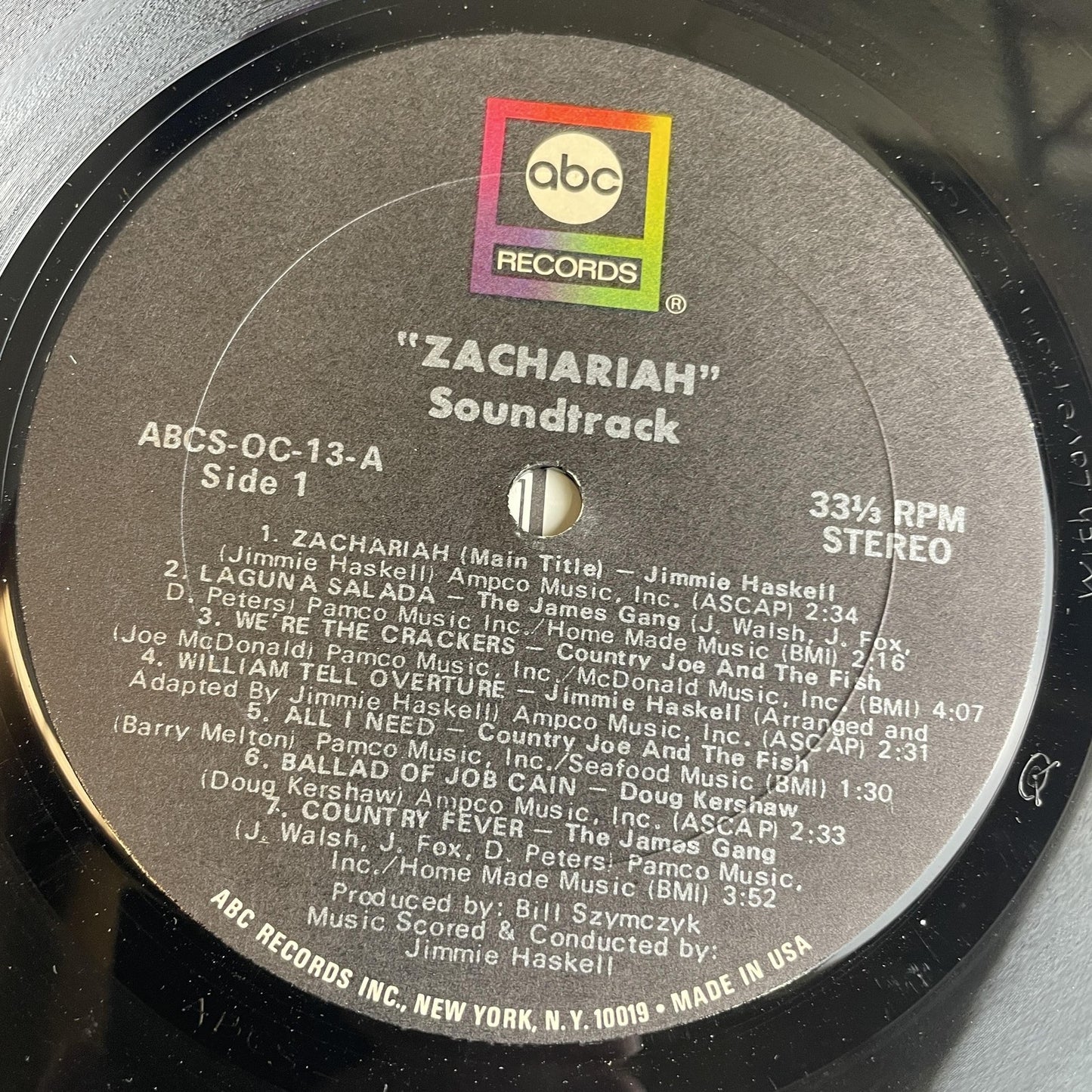 Vintage Zachariah Original Motion Picture Soundtrack 12" Black Vinyl LP 1971 ABC