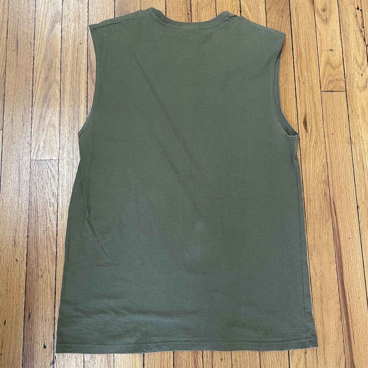 USA Shirt Mens Medium Olive Green Military Sleeveless Muscle Tank Tee Patriotic