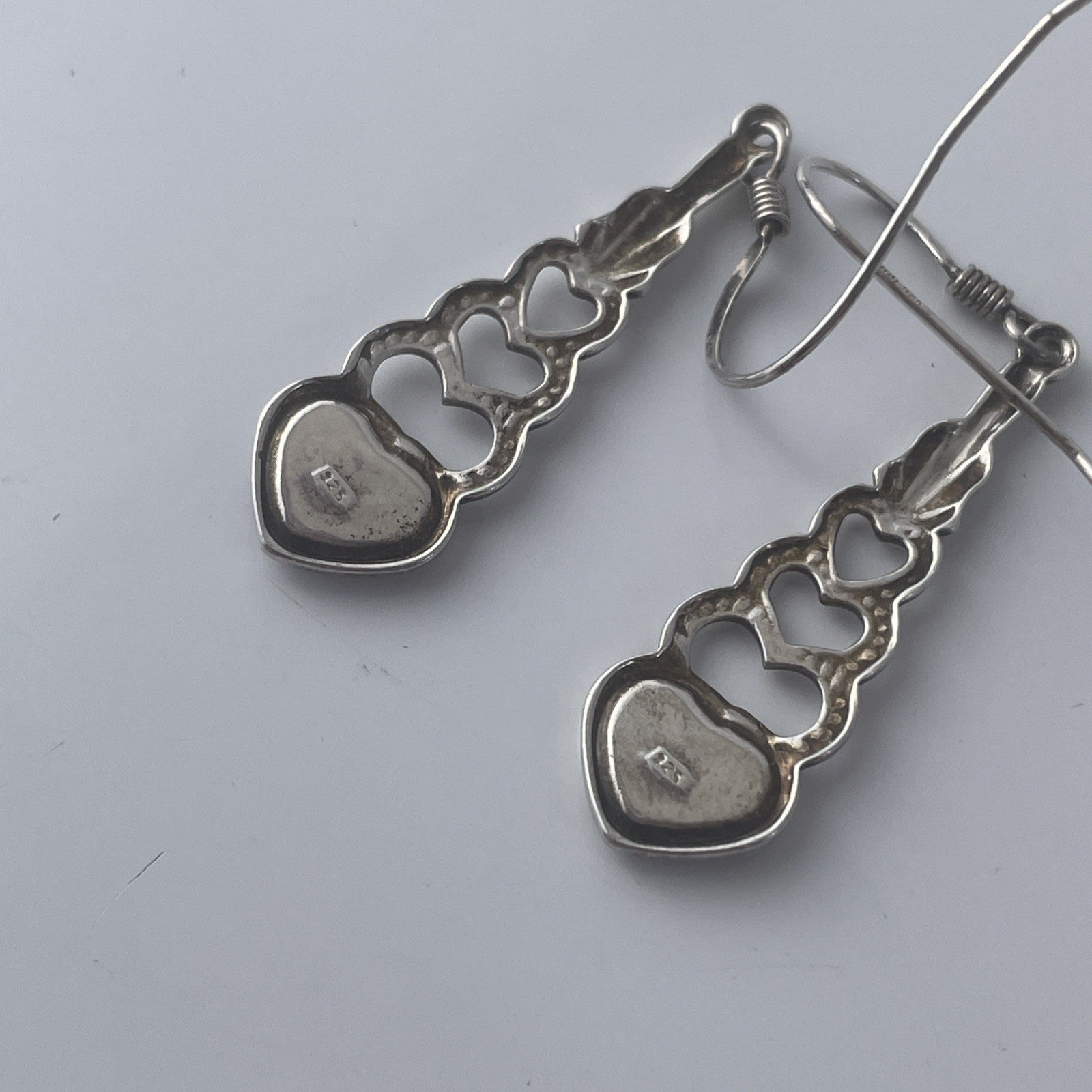 Vintage Sterling Silver 925 Black Onyx Heart Drop Earrings P525