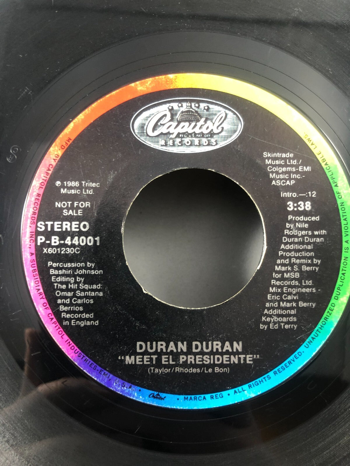 DURAN DURAN-MEET EL PRESIDENTE-7' 45 WHITE VINYL PROMO VG