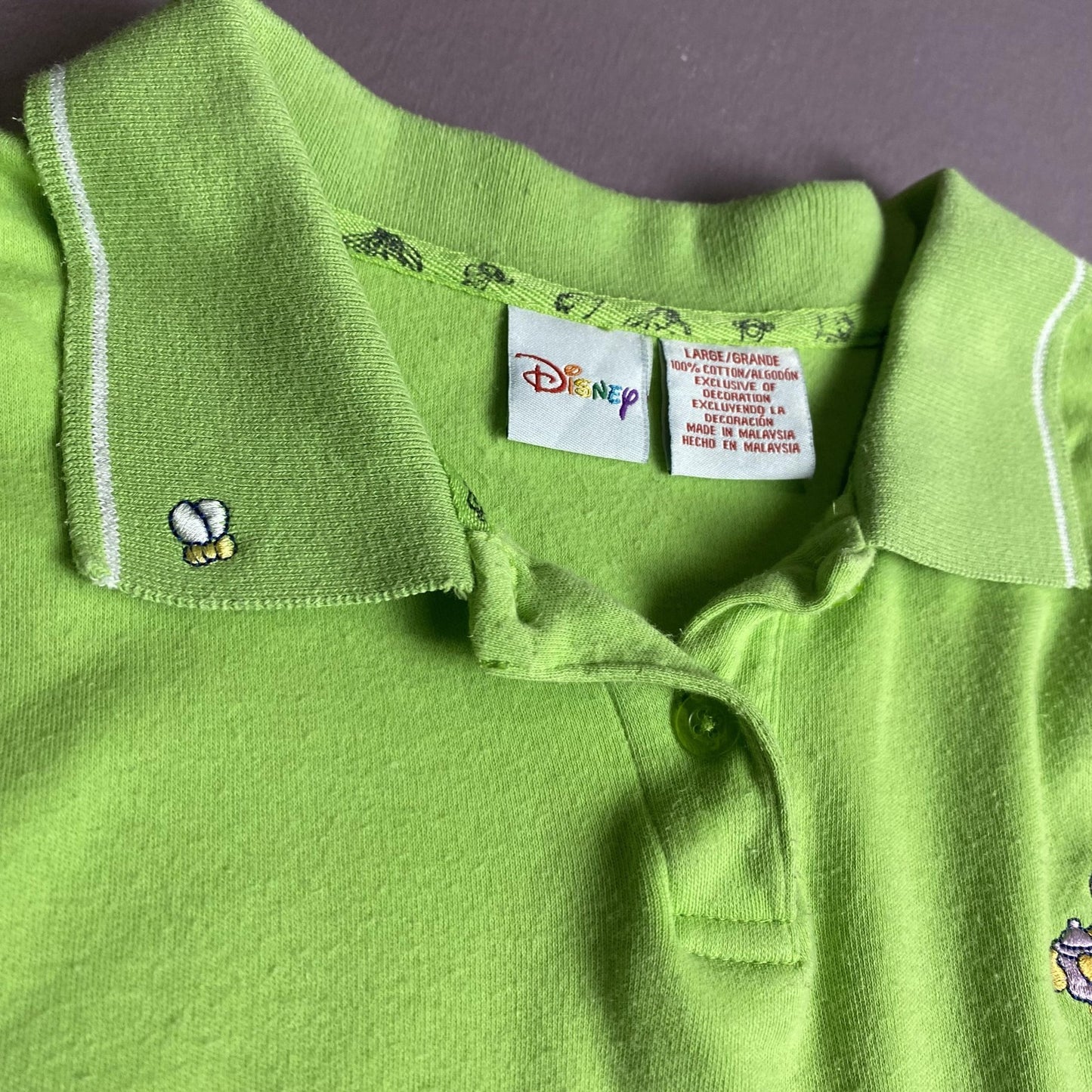 Disney Winnie the Pooh Shirt Womens Large Green Sleeveless Polo Top Embroidered