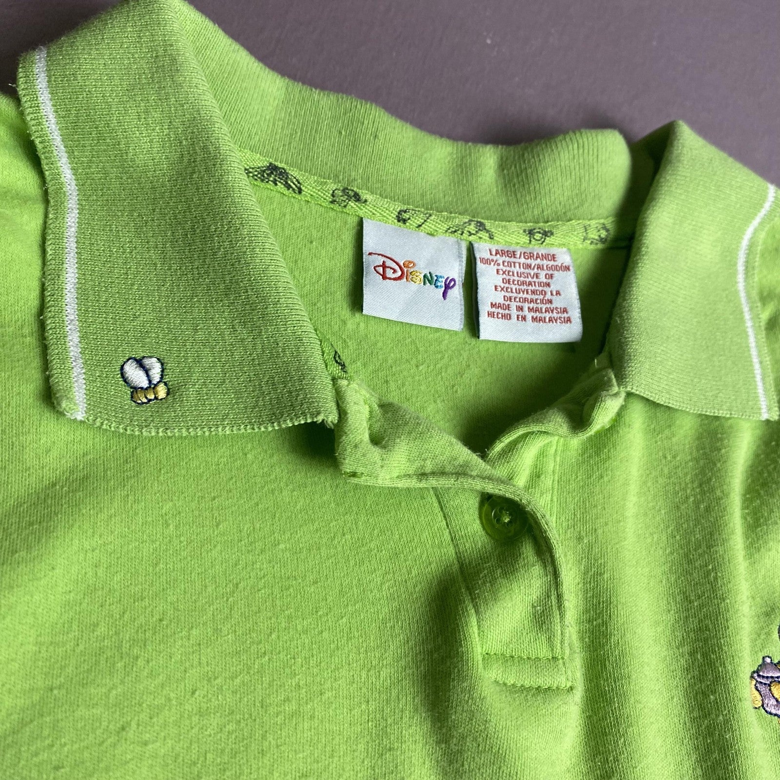 Disney Winnie the Pooh Shirt Womens Large Green Sleeveless Polo Top Embroidered