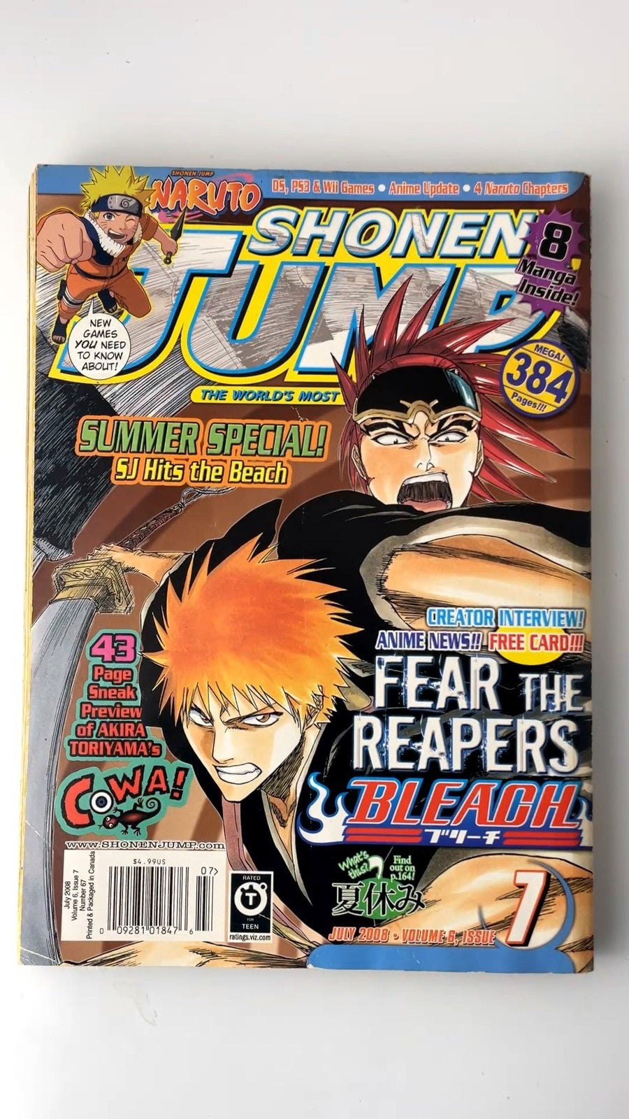 Shonen Jump July 2008 Volume 6 Issue 7 Naruto Bleach Manga NO CARD