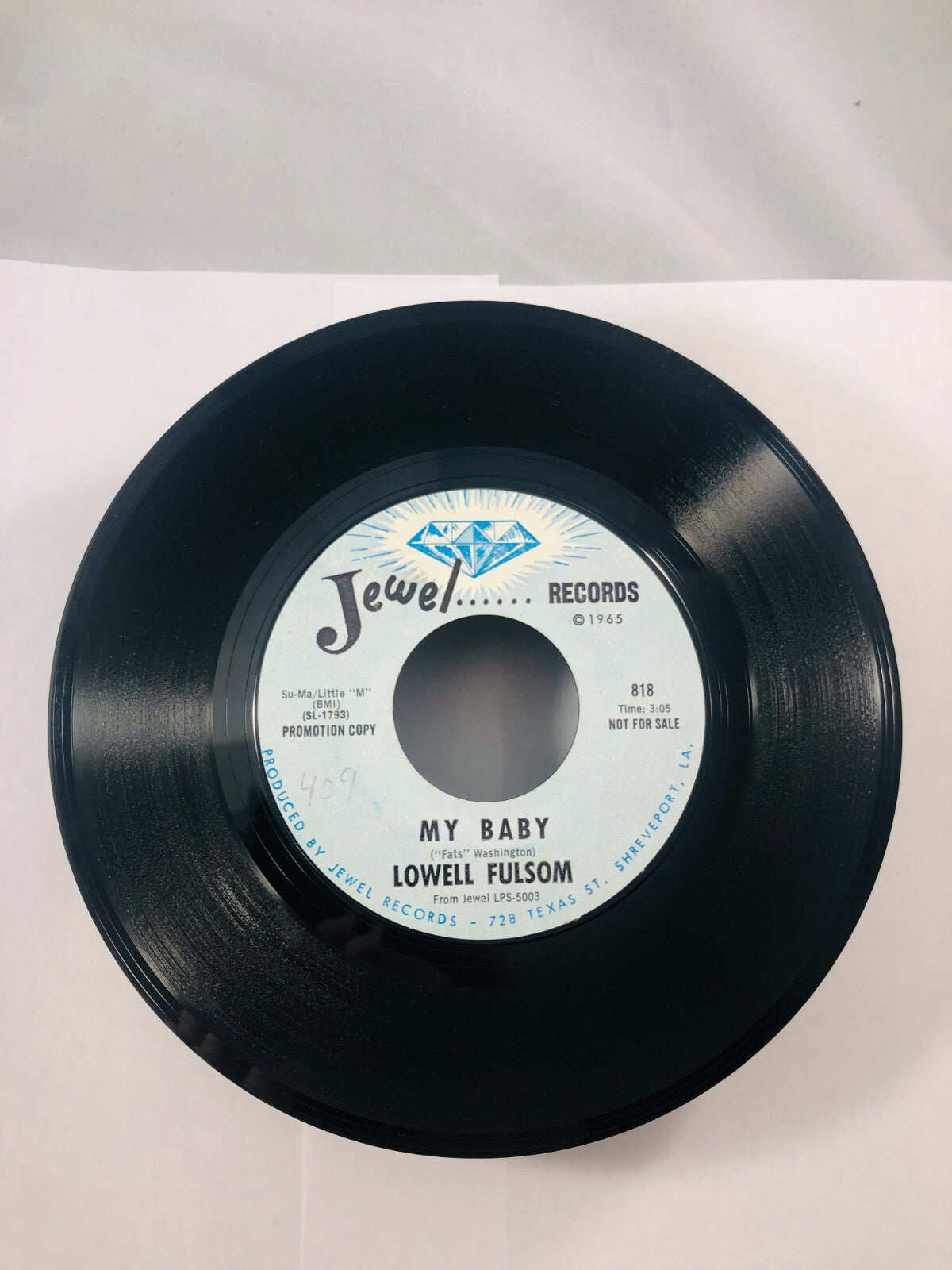 Rare PROMO Blues 1960s LOWELL FULSOM: my baby / bluesway JEWEL 7" Single 45 RPM