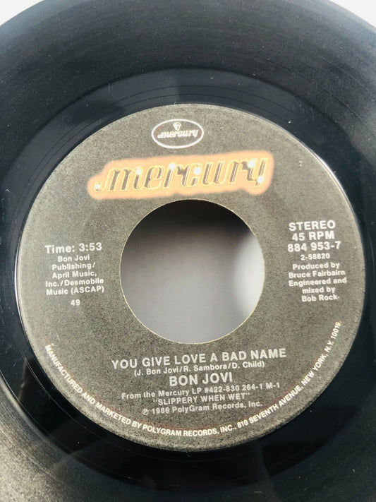Rock 45 Bon Jovi - You Give Love A Bad Name  Raise Your Hands Vintage 80s single