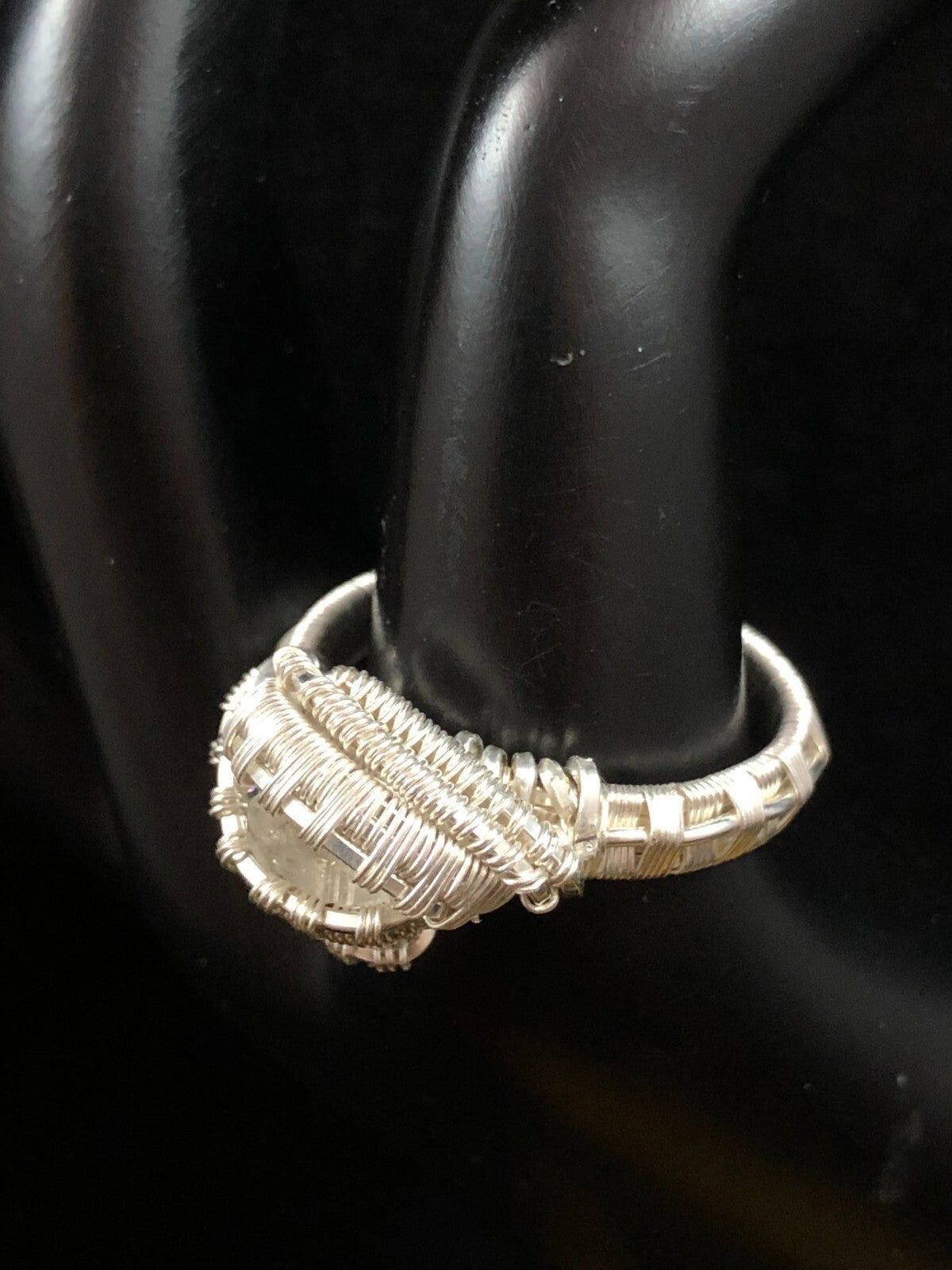 Herkimer Diamond Gemstone Ring in .999 Fine Silver Polished Wire Wrap size 9