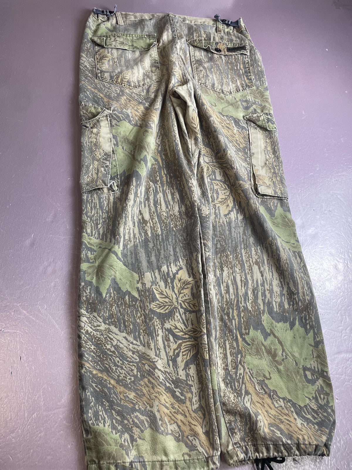 Camo Cargo Pants Mens 31x30 Green Woodland Drawstring Hem Hunting Outdoor