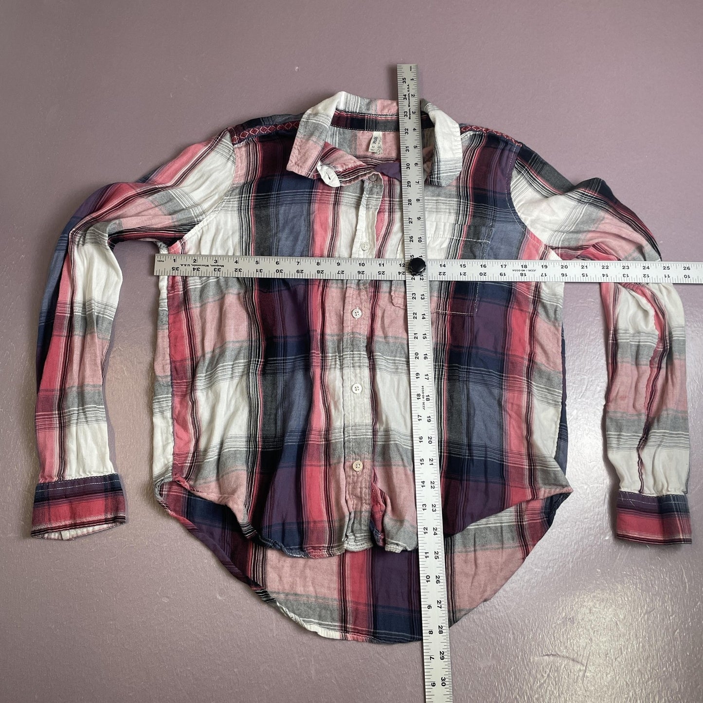 Mudd Shirt Womens Medium Pink Blue Plaid Button Down Long Sleeve Collared Casual